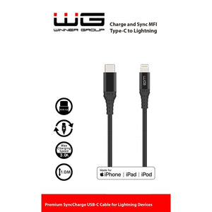 Kabel WG USB Typ C na Lightning s MFI, 1m, černá OBAL POŠKOZEN