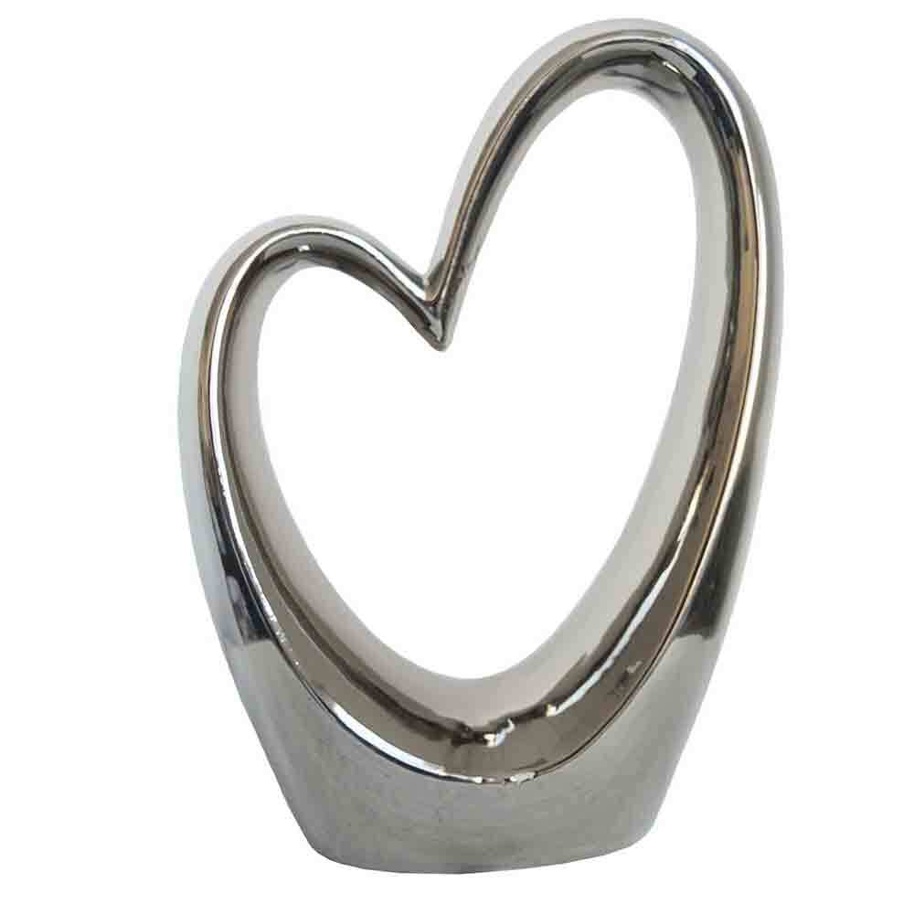 Keramická dekorace stříbrná - srdce 24,5 cm