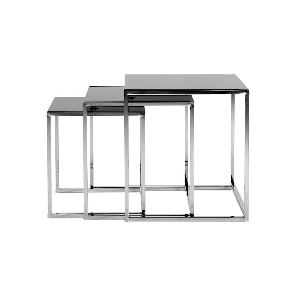 Konferenční stolek Cross - set 3 kusů (černé sklo/kov)