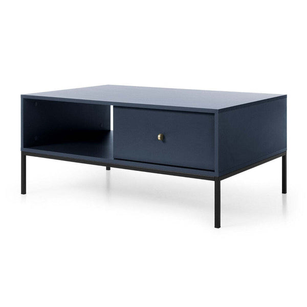 Levně Konferenční stolek Pernilla (police, 2x zásuvka, modrá)