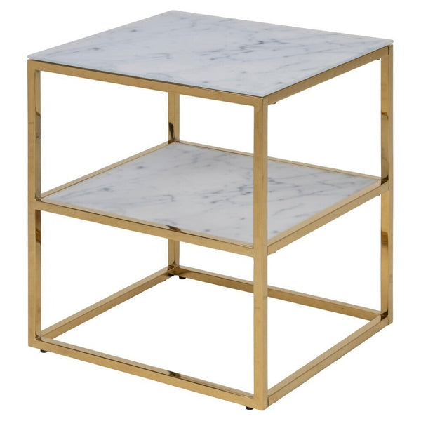 Levně Konferenční stolek Stenet (čtverec, 1x police, bílá, zlatá)