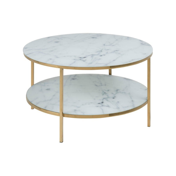 Levně Konferenční stolek Stenet (kruh, 1x police, bílá, zlatá)