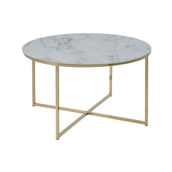 Levně Konferenční stolek Stenet (kruh, bílá, zlatá)