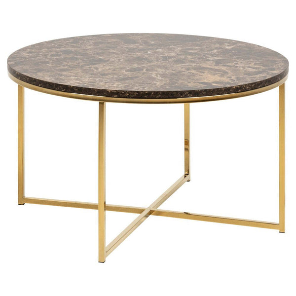 Levně Konferenční stolek Stenet (kruh, hnědá, zlatá)
