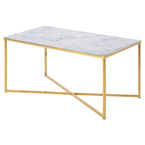 Levně Konferenční stolek Stenet (obdélník, bílá, zlatá)