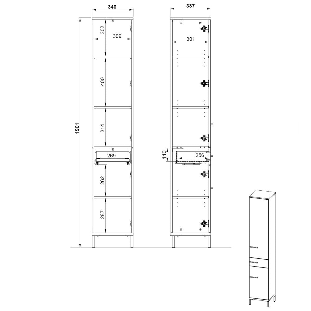 Koupelnová skříňka Linden vysoká (34x190x34 cm, ořech / bílá)