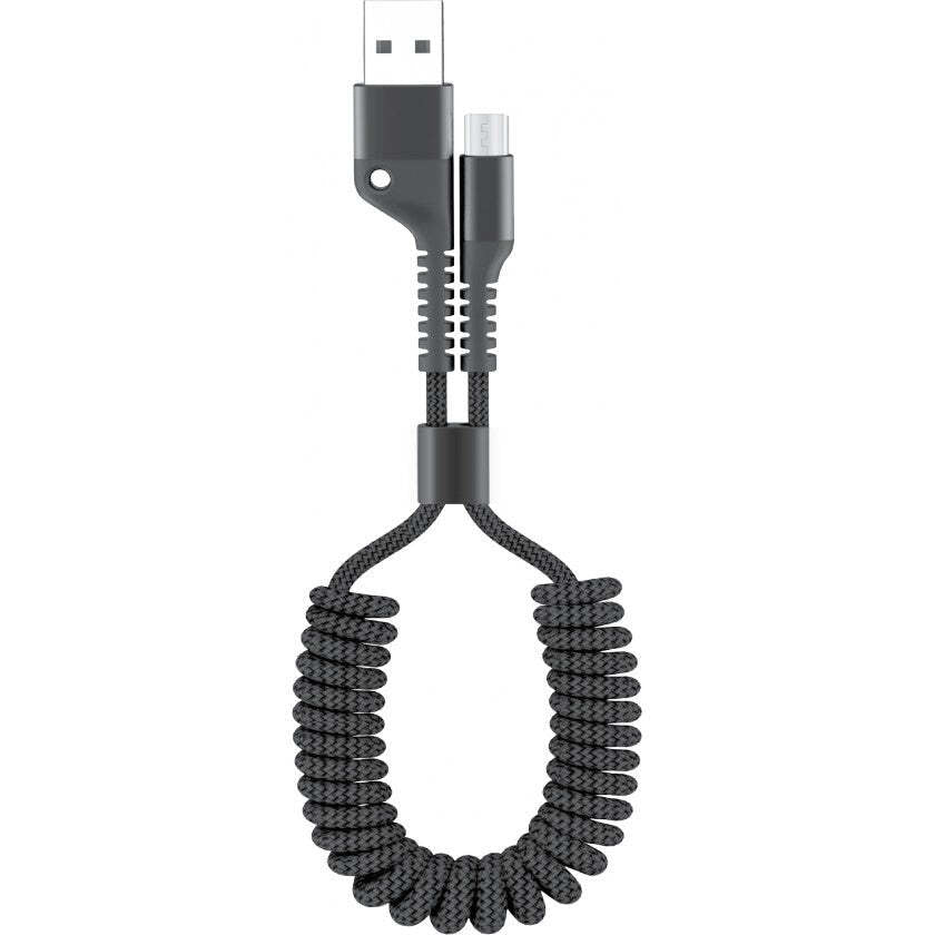 Kroucený kabel WG Micro USB na USB, 1m, opletený, černá
