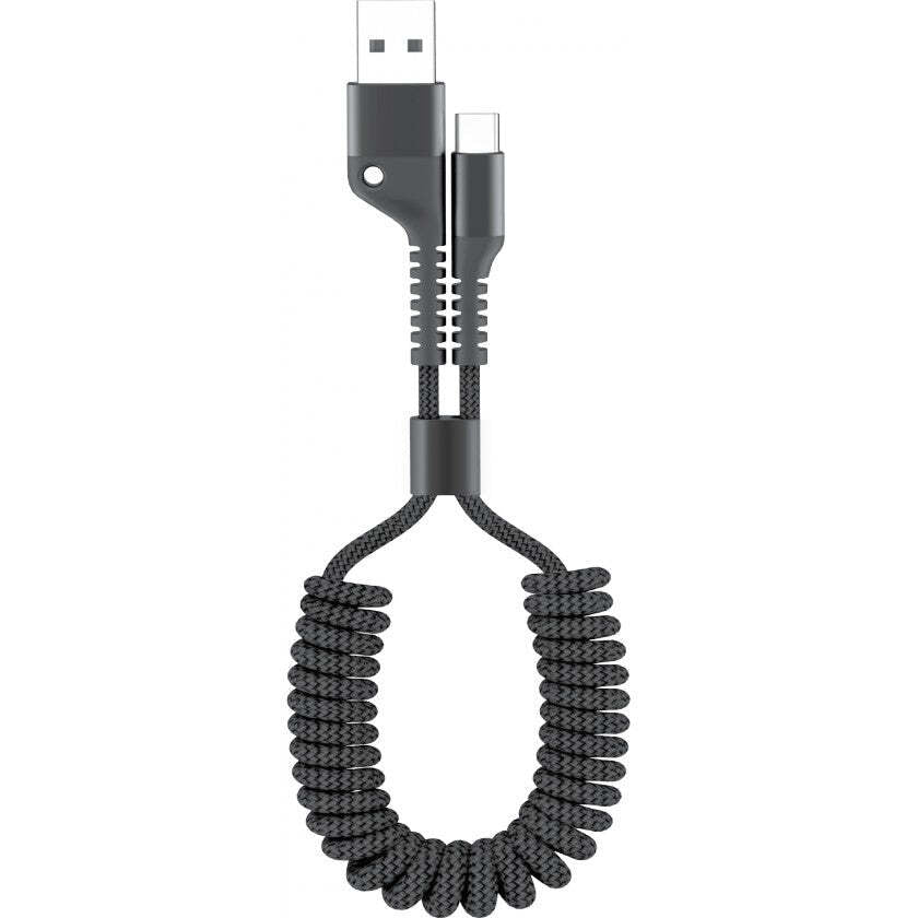 Kroucený kabel WG USB Typ C na USB, 1m, opletený, černá