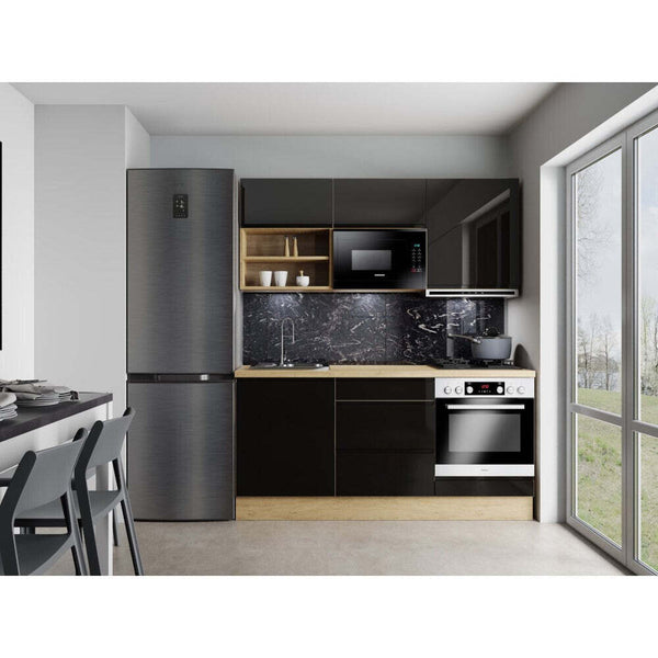 Kuchyně Aurelia 180 cm (černá vysoký lesk, lakovaná)