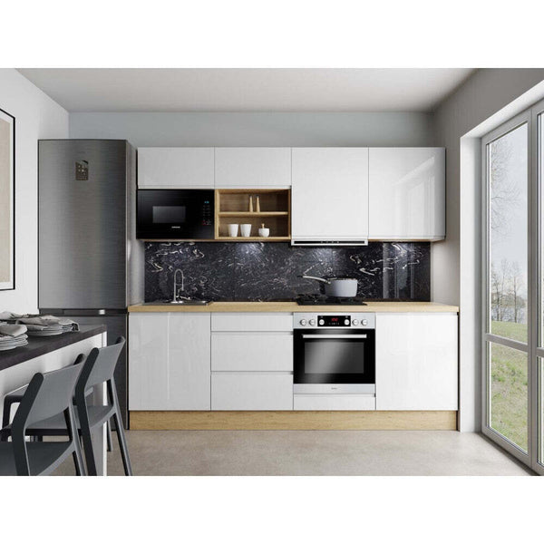 Kuchyně Aurelia 240 cm (bílá vysoký lesk, lakovaná)