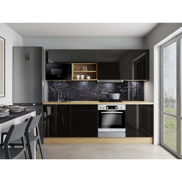 Kuchyně Aurelia 240 cm (černá vysoký lesk, lakovaná)