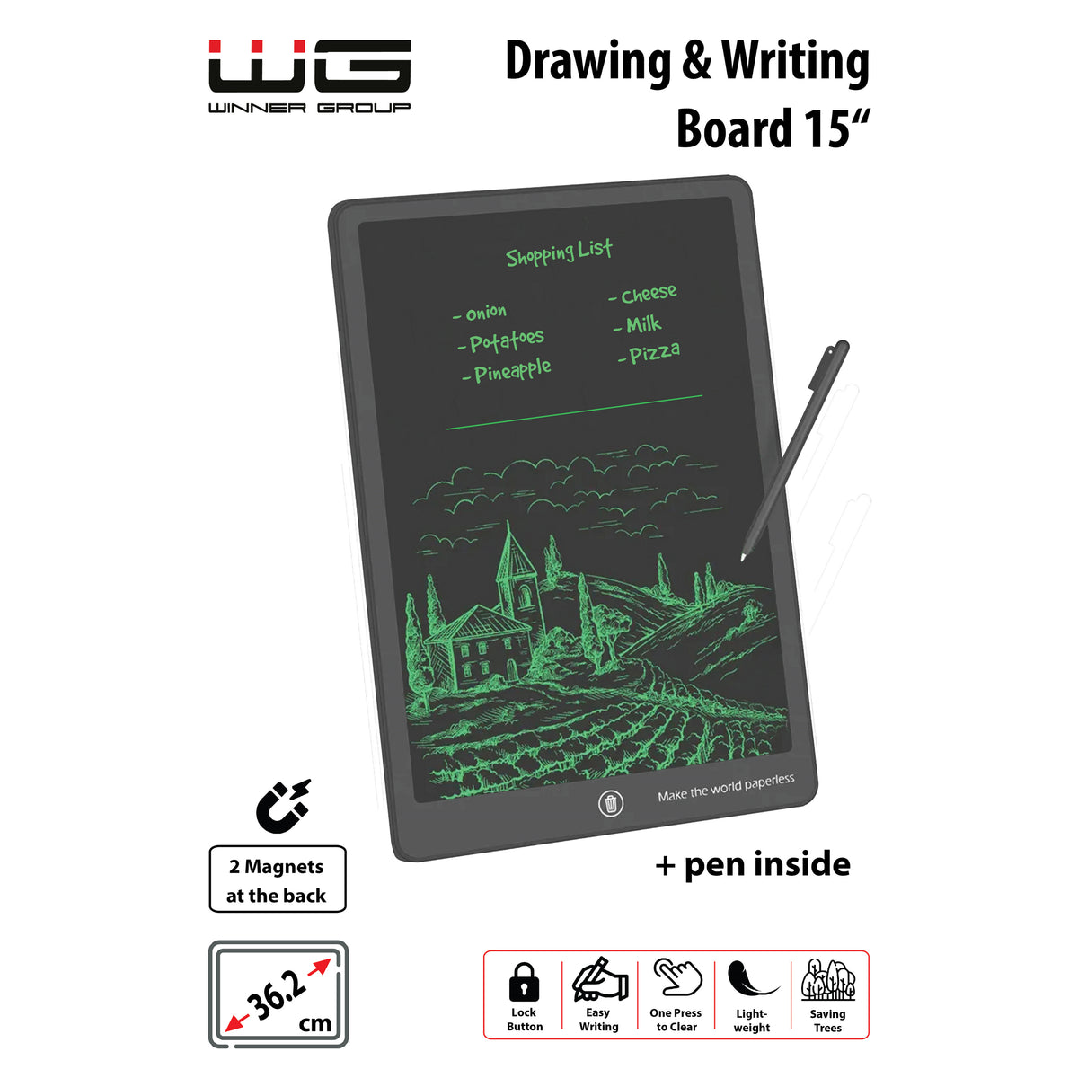 LCD grafický tablet WG 15&quot; s perem, na kreslení a psaní, černá OBAL POŠKOZEN