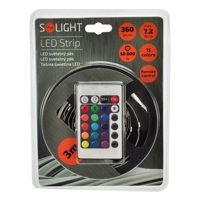 LED pás Solight WM55, RGB, 3m, adaptér, dálkový ovladač