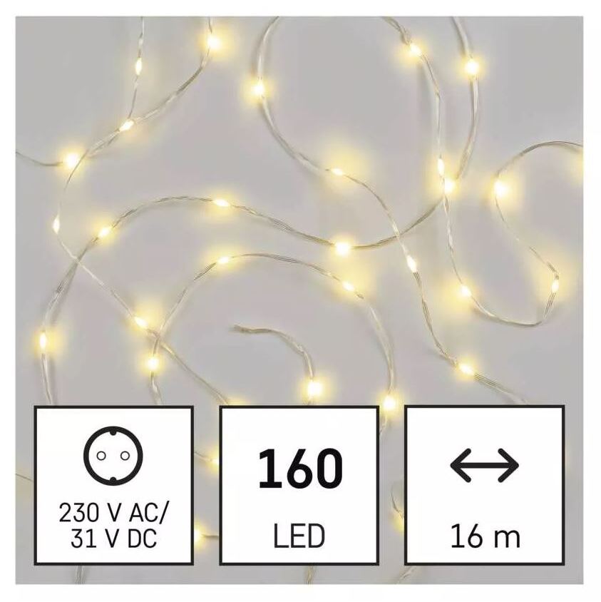 LED vánoční nano řetěz, 16 m, venkovní i vnitřní, teplá bílá