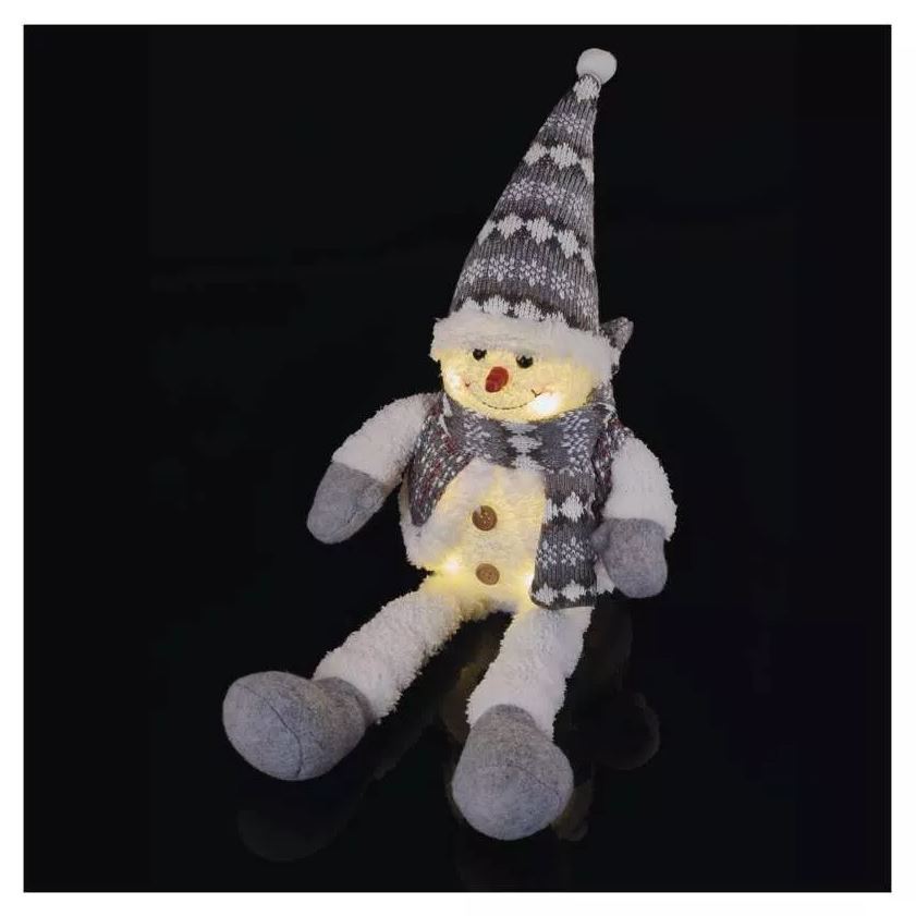 LED vánoční sněhulák sedící, 31 cm, 3x AA, vnitřní, teplá bílá