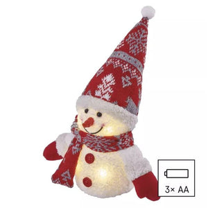 LED vánoční sněhulák svítící, 25 cm, 3x AA, vnitřní, teplá bílá