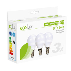 LED žárovka Ecolux WZ4333, E14, 6W, kulatá, teplá bílá, 3ks
