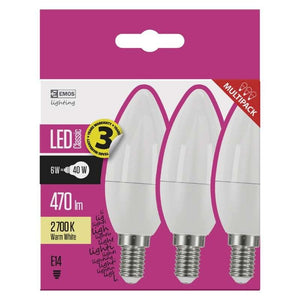 LED žárovka Emos ZQ32203, E14, 6W, svíčka, teplá bílá, 3ks