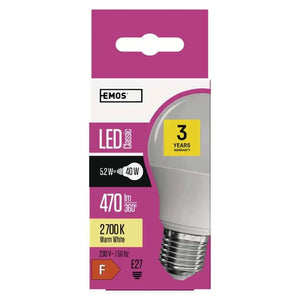 LED žárovka Emos ZQ5120, E27, 5,2W, teplá bílá