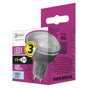 LED žárovka Emos ZQ8335, GU10, 4,2W, čirá, studená bílá