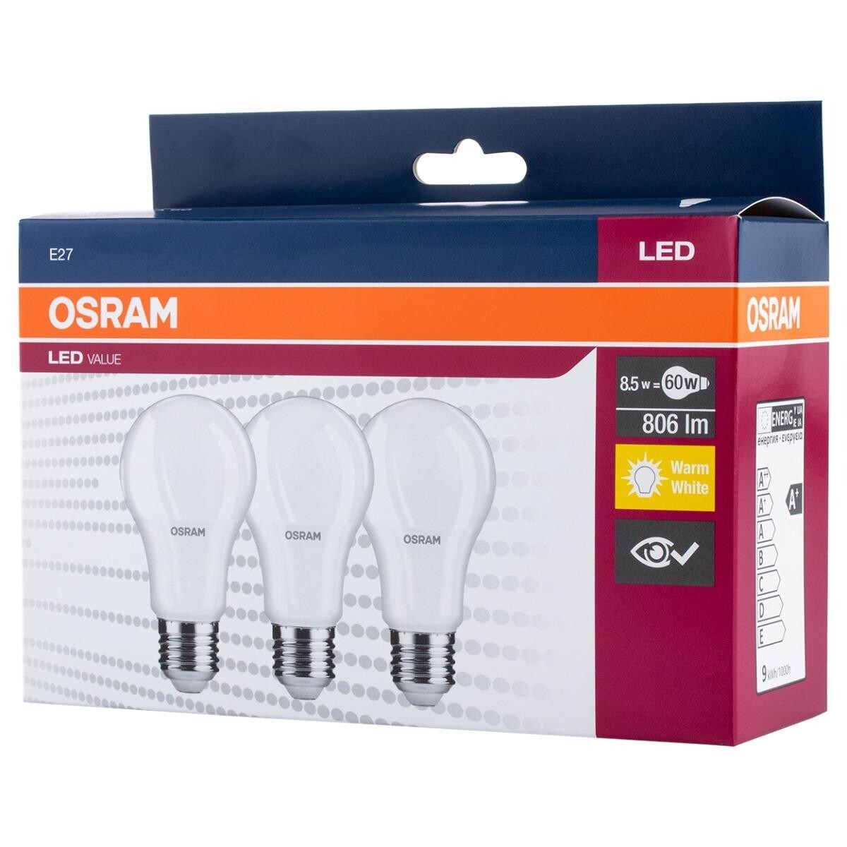 LED žárovka Osram, 8.5W, E27, 3pack