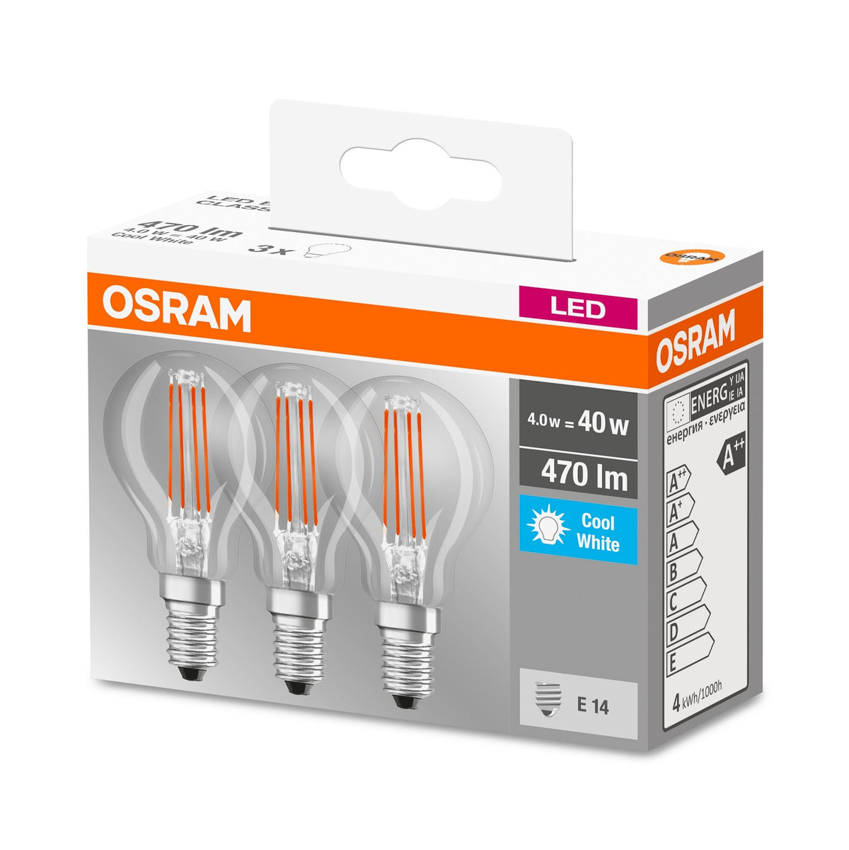 LED žárovka OSRAM BASE, E14, 4W, retro,čirá, neutrální bílá