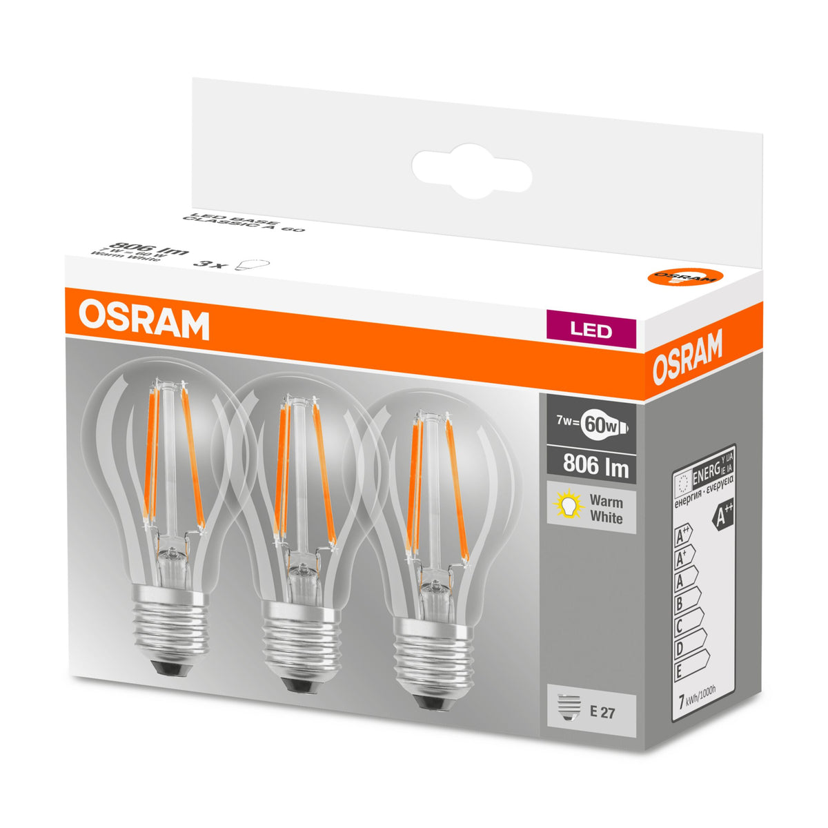 LED žárovka Osram Value, E27, 6,5W, retro, teplá bílá, 3ks