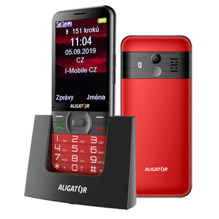 Tlačítkový telefon pro seniory Aligator A900, červená