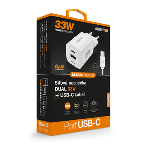 Nabíječka a USB-C/USB-C kabel Aligator, USB-C+USB-A, 33W, bílá