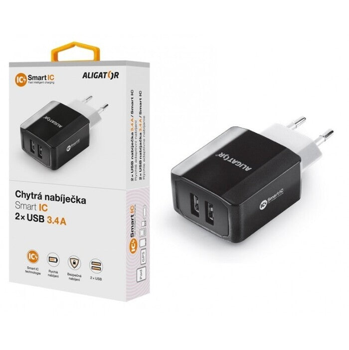 Nabíječka Aligator 3,4A Smart IC, 2x USB, černá