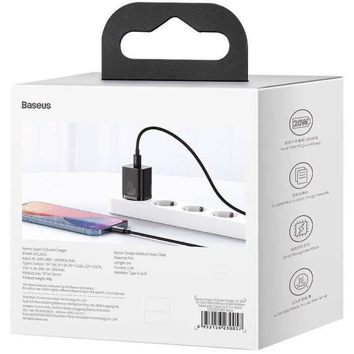 Nabíječka Baseus, USB-C, 20W, s kabelem Lightning, černá