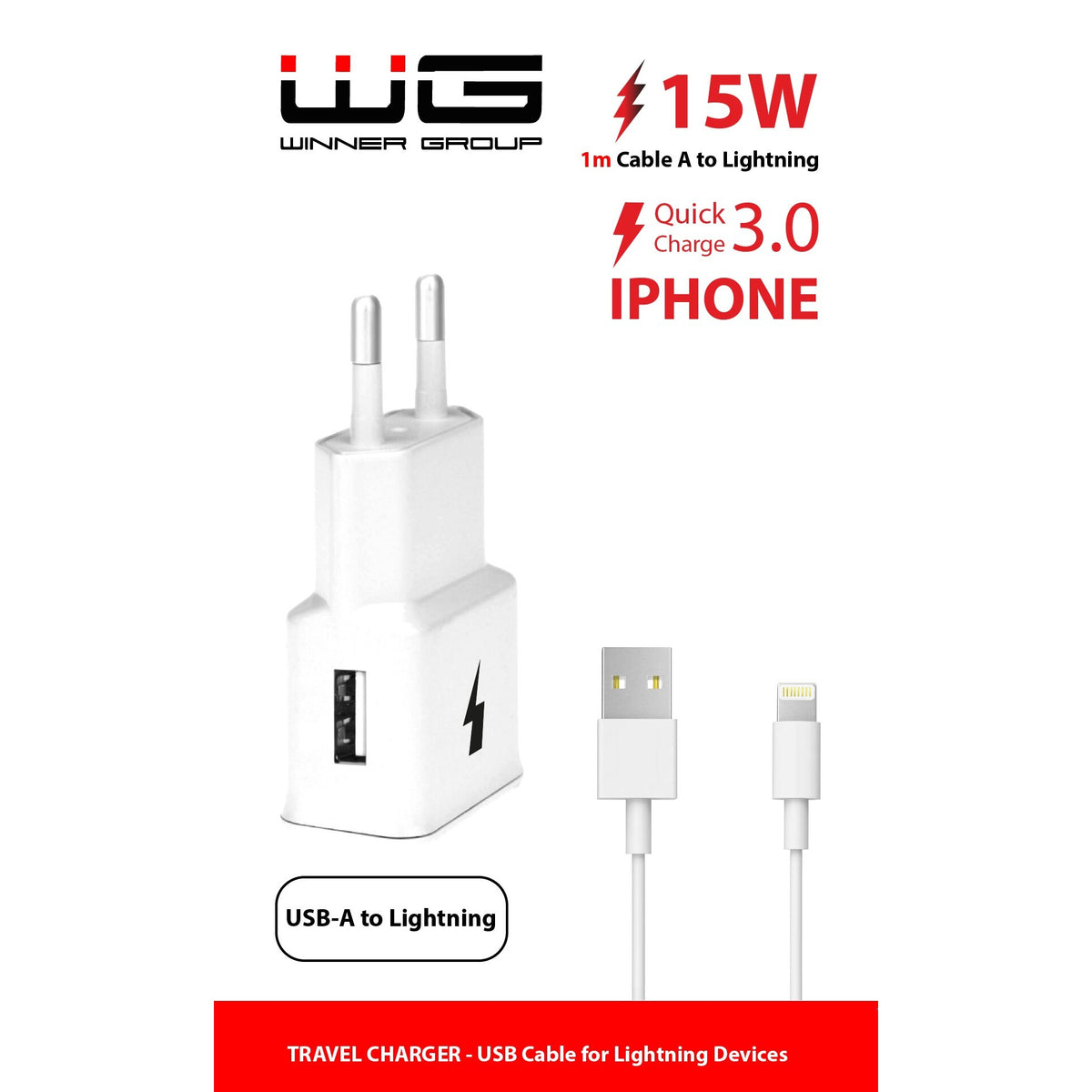 Nabíječka WG 1xUSB s rychlonabíjením + kabel Lightning