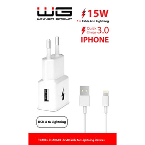 Nabíječka WG 1xUSB s rychlonabíjením + kabel Lightning