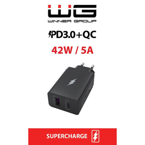 Nabíječka WG 2xUSB/PD 20W + Quick Charge 3.0 22,5W, černá