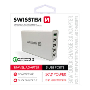 Nabíječka Swissten 5xUSB 50W, rychlonabíjení a smart nabíjení