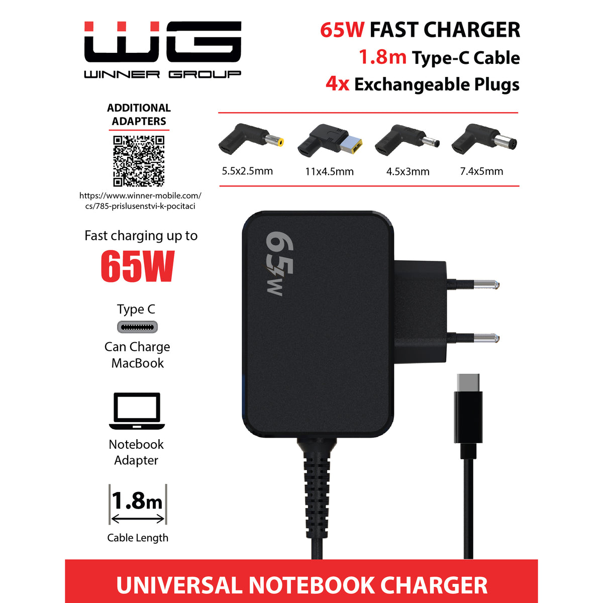Napájecí USB-C adaptér WG WINSITNOT65W, 65W
