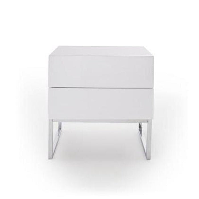 Noční stolek Heda (2 zásuvky, bílá lesk, chromovaný rám)