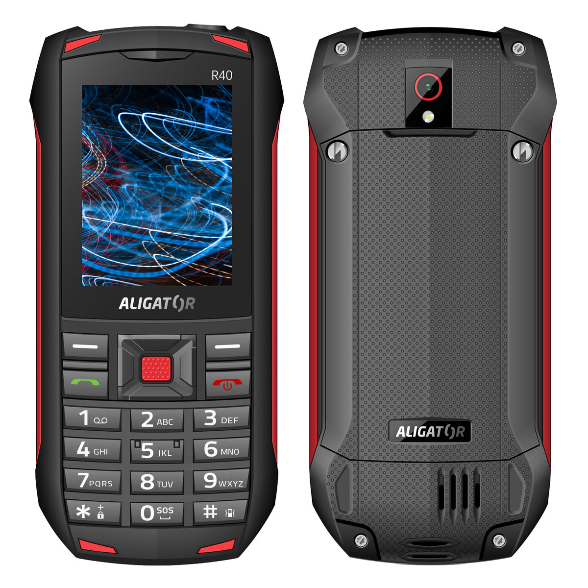 Odolný tlačítkový telefon Aligator R40 eXtremo, černo-červená POU
