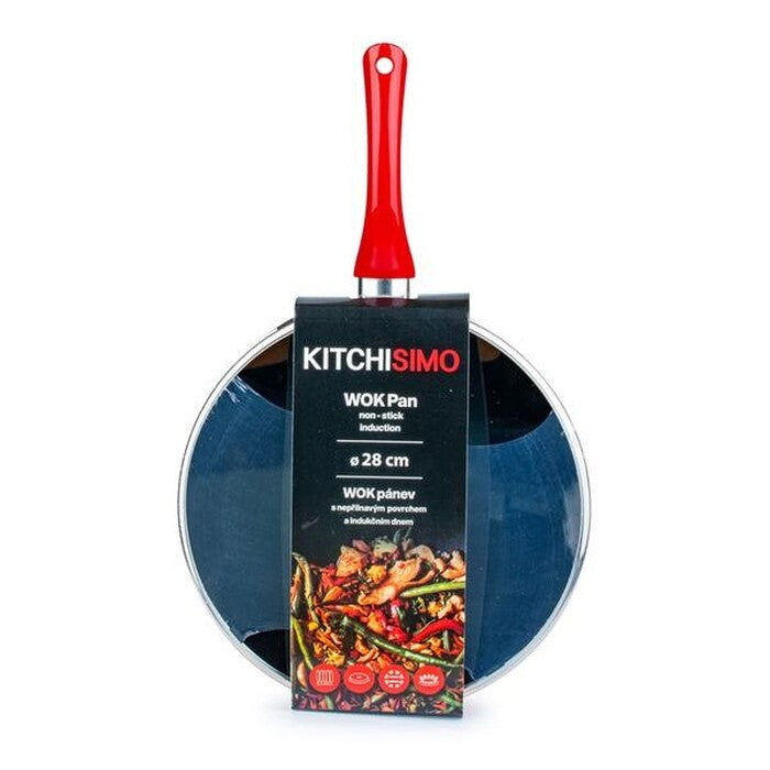 Pánev wok s poklicí Kitchisimo Rosso, 270500, 28cm, červená