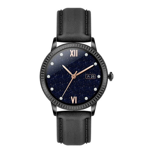 Levně Chytré hodinky Deveroux CF18 Pro, kožený řemínek, černá