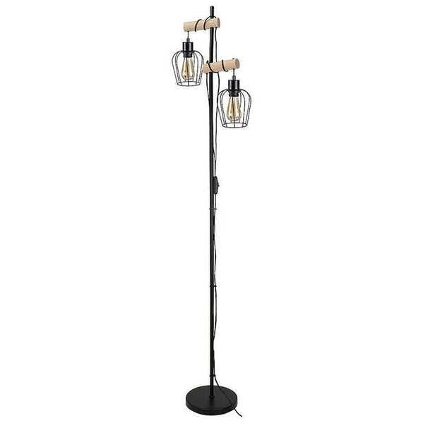 Levně Podlahová designová vintage lampa s prvky dřeva, E27 2X MAX 40W