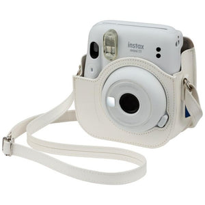 Pouzdro pro fotoaparát Instax Mini 11, kožené, popruh, bílá