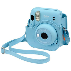 Pouzdro pro fotoaparát Instax Mini 11, kožené, popruh, modrá
