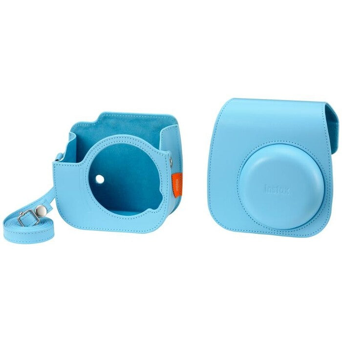 Pouzdro pro fotoaparát Instax Mini 11, kožené, popruh, modrá