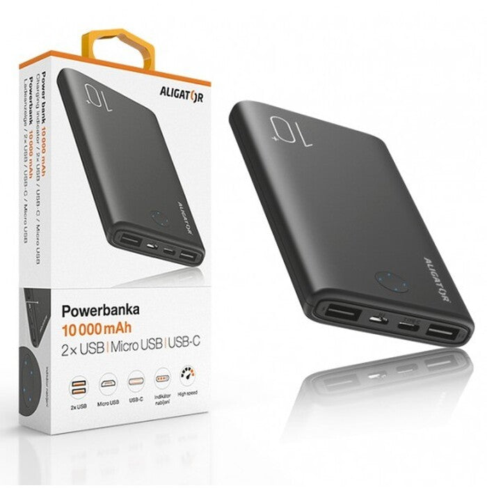 Powerbanka Aligator PB10+ 10000mAh, LiPol, s USB Typ C, černá