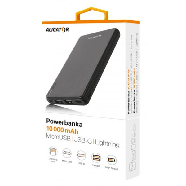 Levně Powerbanka Aligator 10000mAh Li-Pol, 3v1 Micro, Lightning, USB-C