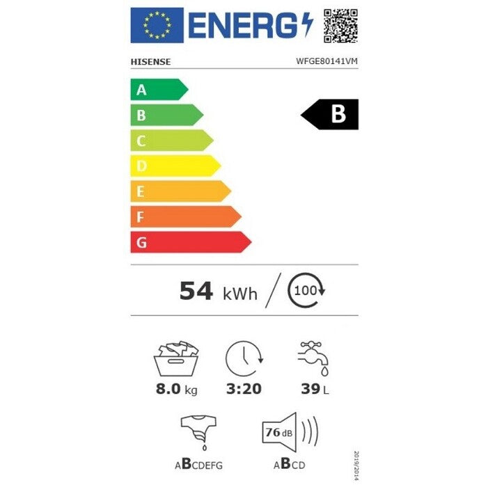 Pračka s předním plněním Hisense WFBL8014V, A+++, 8kg