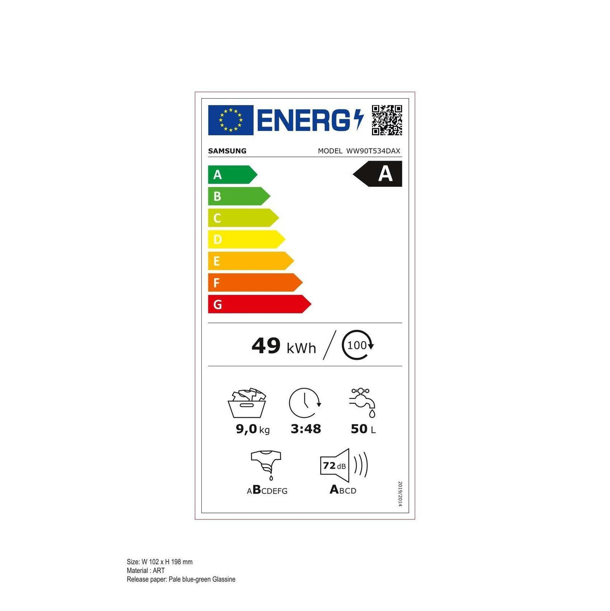 Pračka s předním plněním Samsung WW90T534DAX/S7, A, 9kg