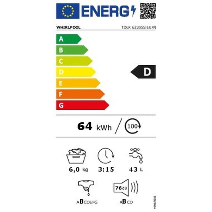 Pračka vrchem plněná Whirlpool TDLR 6230SS EU/N, 6kg