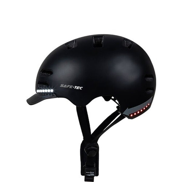 Levně Chytrá helma SafeTec SK8, S, LED blinkry, bluetooth, černá